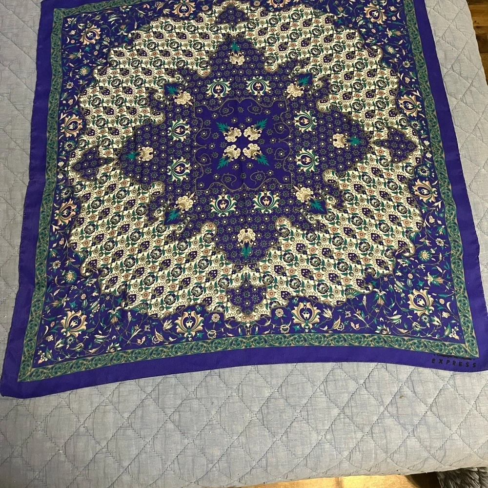 Express Blue‎ and Cream Scarf with Mandala Pattern